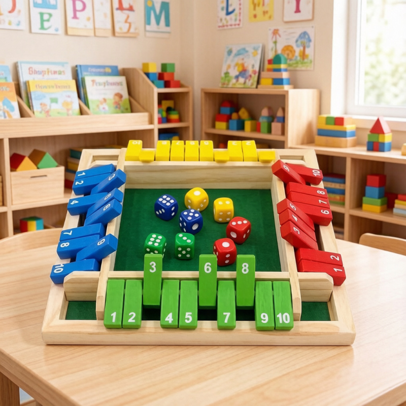 Board Game Electronic Table - Wooden Shut The Box Dice Board